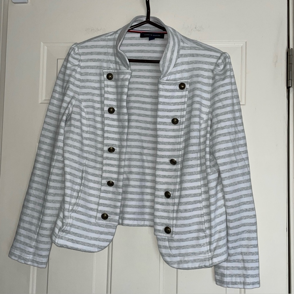 Tommy Hilfiger Jacket Womens  Gray & White Military Band Blazer   Size L